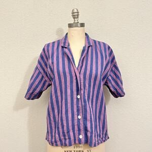 MADEWELL Camp Shirt Dusty Purple Blue Striped Linen Button Up Preppy